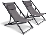 Beach Sling Chair Set of 2 Recling Camping Lounge Chairs with Headrest, Dark Gray