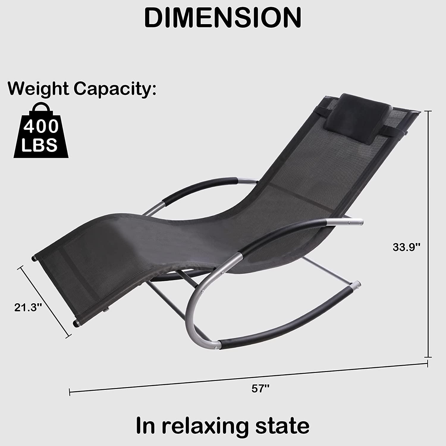 Patio Rocking Lounge Chair, Outdoor U Curved Rocker Chair w/ Removable Pillow, Gray