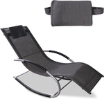 Patio Rocking Lounge Chair, Outdoor U Curved Rocker Chair w/ Removable Pillow, Gray