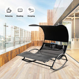 Outdoor Double Chaise Lounge Bed Chair Sun Lounger with Canopy & Both Removable Pillows