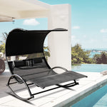 Outdoor Double Chaise Lounge Bed Chair Sun Lounger with Canopy & Both Removable Pillows