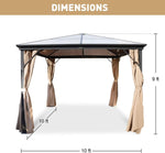 10x10 FT Hardtop Outdoor Gazebo, Aluminum Frame Polycarbonate Hardtop Garden Tent with Curtains & Mosquito Netting