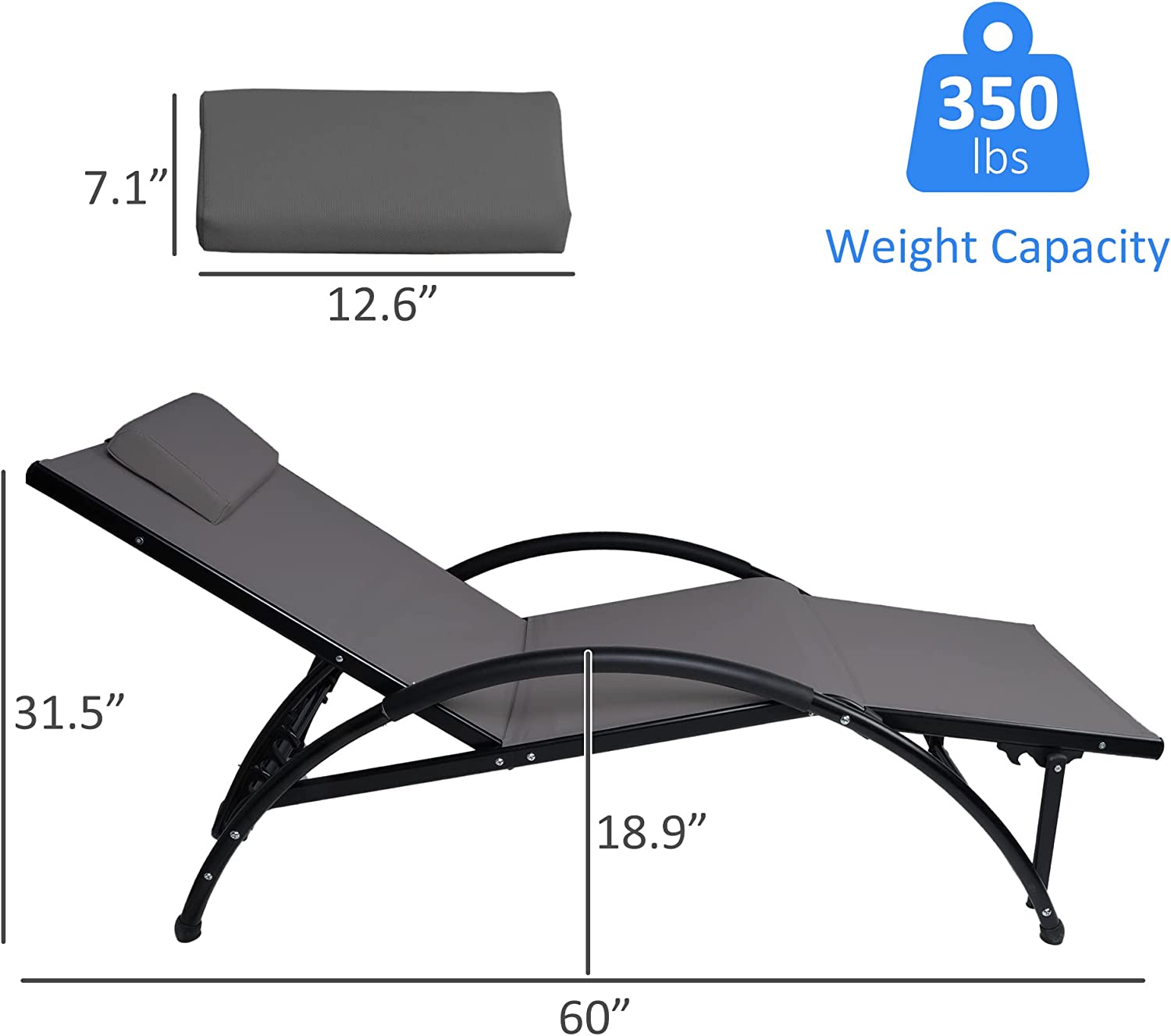 Outdoor Tanning Reclining Chairs Chaise Lounge Chair Recliners Lounger with Pillow & Armrest