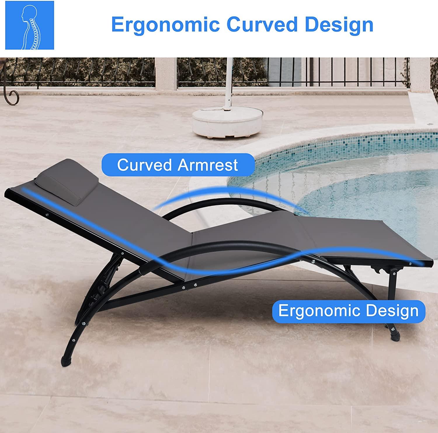 Outdoor Tanning Reclining Chairs Chaise Lounge Chair Recliners Lounger with Pillow & Armrest