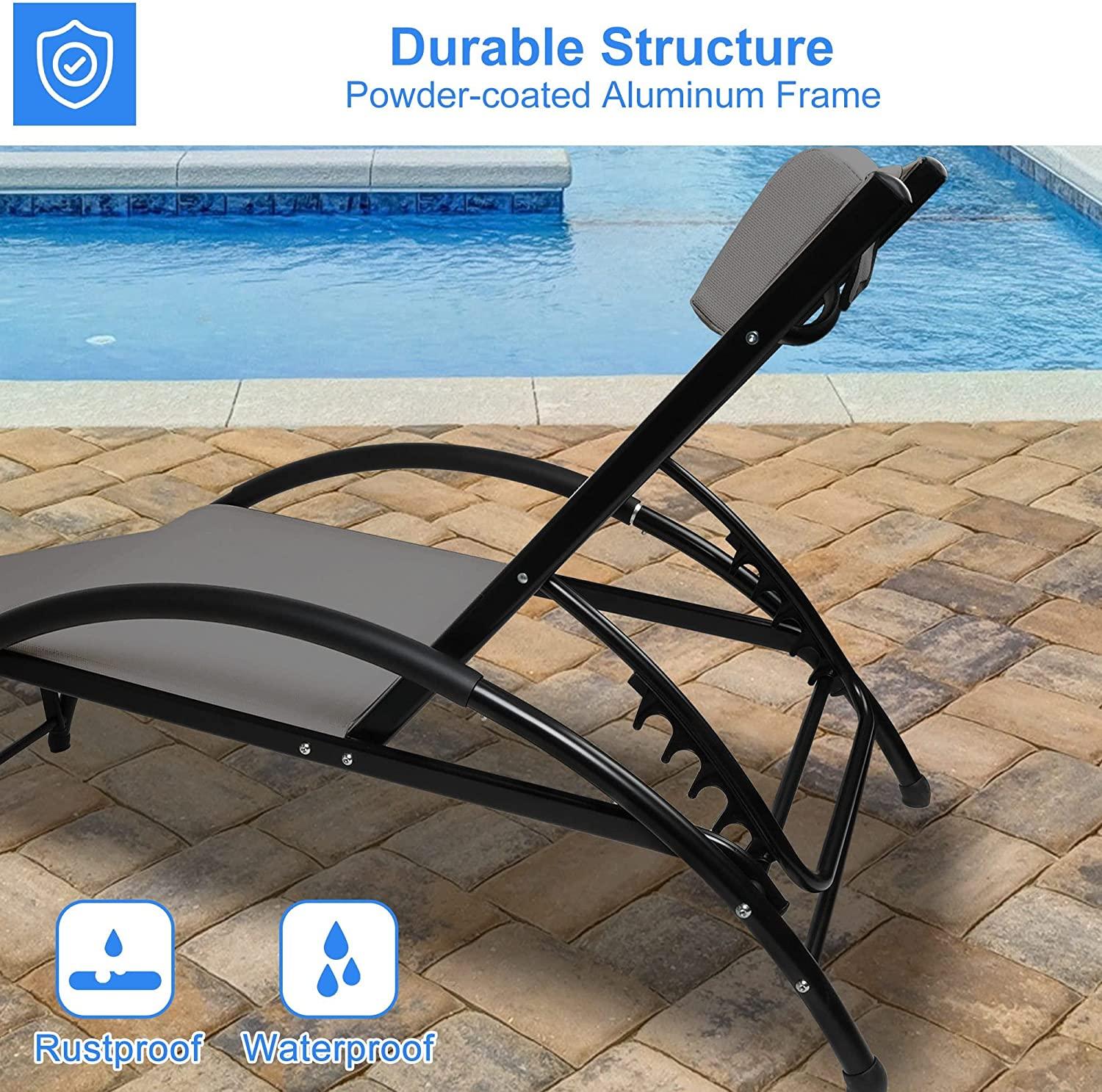 Outdoor Tanning Reclining Chairs Chaise Lounge Chair Recliners Lounger with Pillow & Armrest