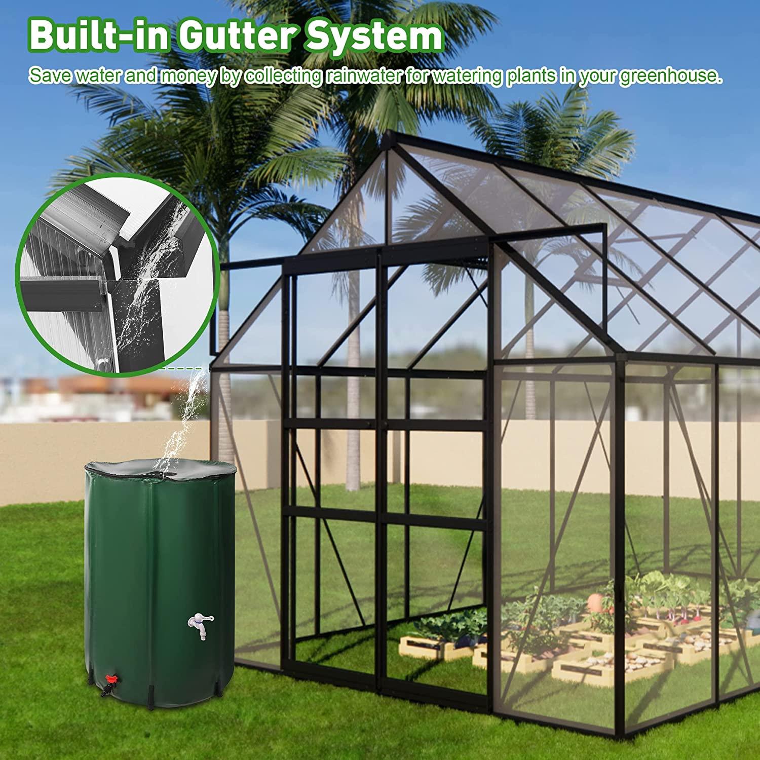 8'x12' Polycarbonate Greenhouse 2 Sliding Doors 2 Vents Window Walk-in Greenhouse for Outdoor