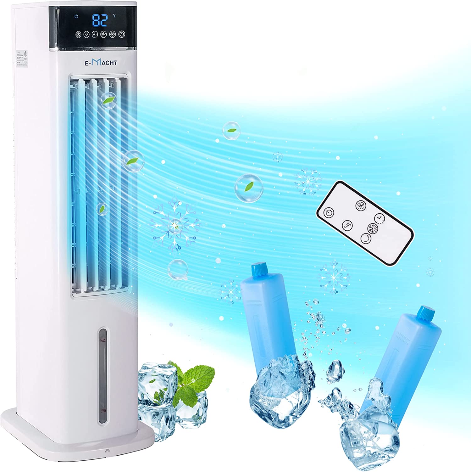 E-Macht 3-In-1 Evaporative Cooler Fan Portable Air Conditioner, Timer Bladeless Tower Fan