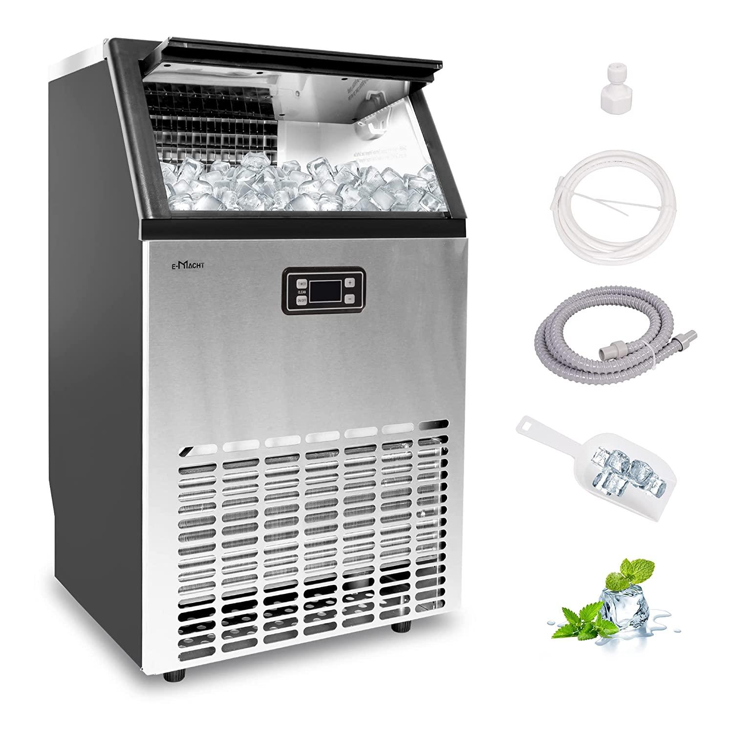 Commercial 100lbs/24H Ice Maker Machine Built-in Stainless Steel Ice Maker Machine with a smart LCD panel