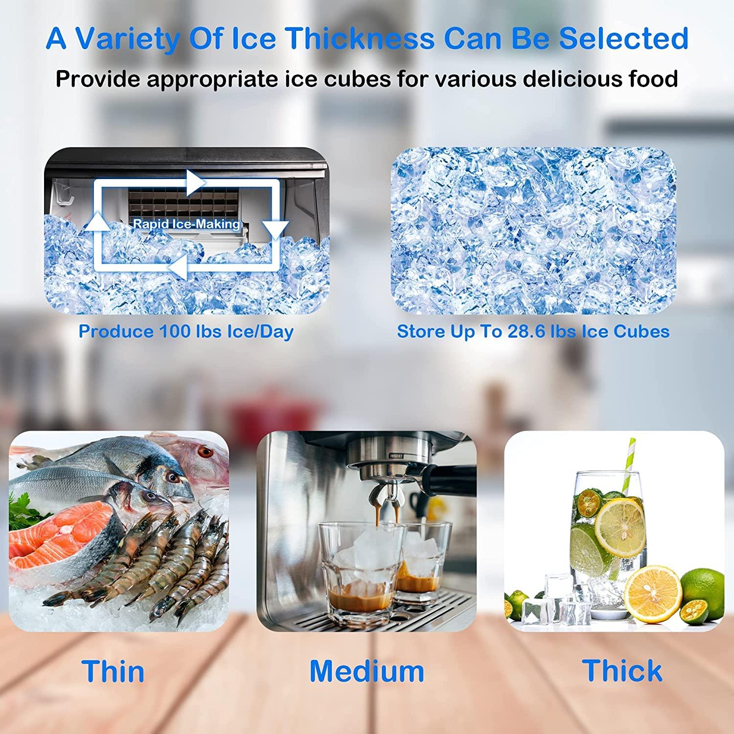 Commercial 100lbs/24H Ice Maker Machine Built-in Stainless Steel Ice Maker Machine with a smart LCD panel