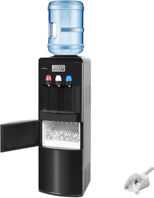 2-in-1 Water Cooler Dispenser with Ice Maker (3-5 Gallon), Scoop, and Child Safety Lock, Black