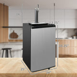 3.4 Cu.Ft. Stainless Steel Kegerator, Keg Beer Cooler for Beer Dispensing with 4 Casters, CO2 Cylinder & Temperature Control, Black