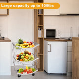 3 Tier Foldable Fruit Basket Kitchen Storage Rolling Cart, Living Room Baskets