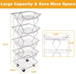 5 Tier Foldable Fruit Basket Kitchen Storage Rolling Cart, Living Room Baskets