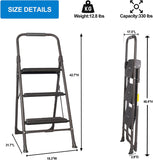 Step Ladder Folding Step Stool 3 Step Ladder with Wide Anti-Slip Pedal