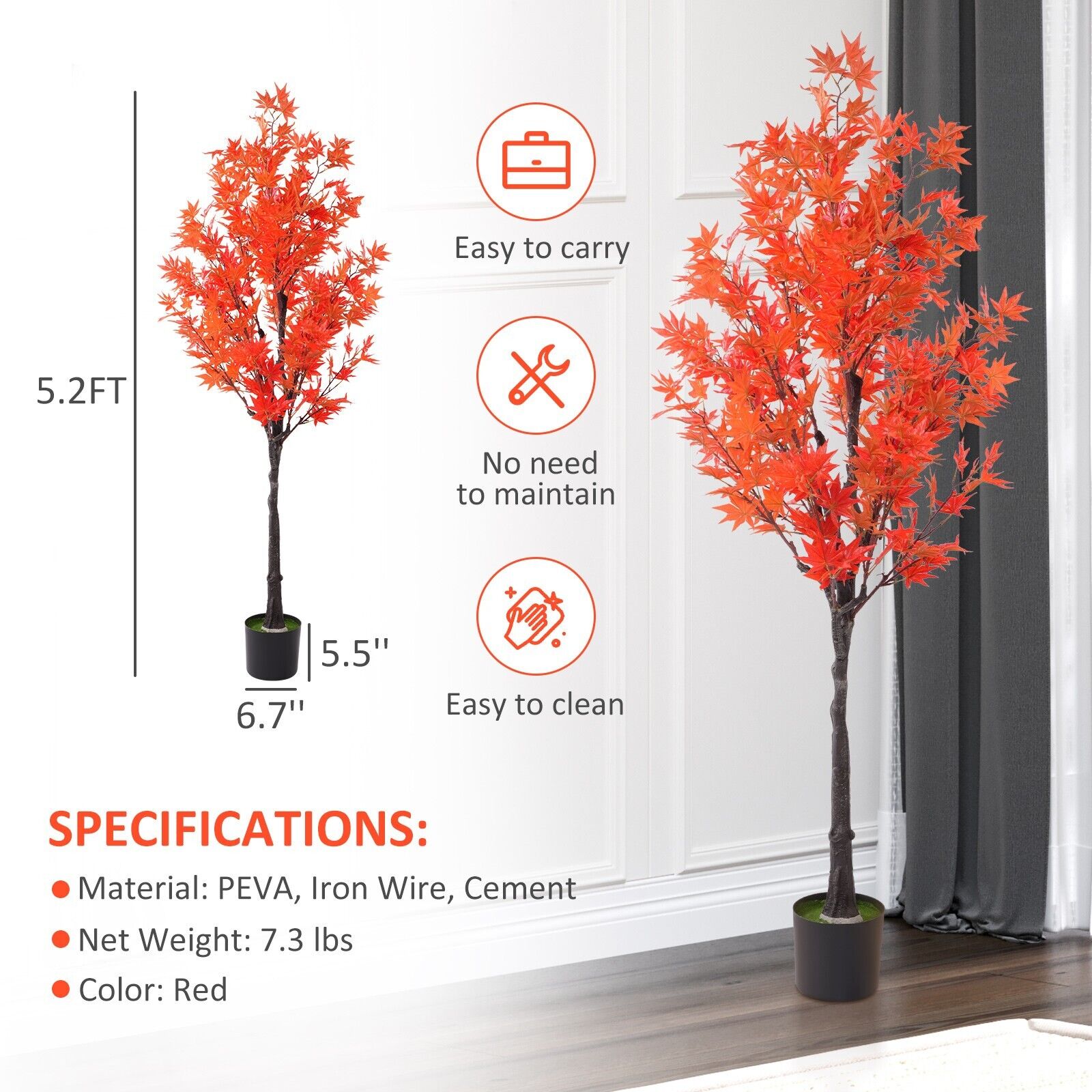 (Out of Stock) 5.2' Autumn Maple Artificial Tree Plastic PEVA Leaf Home Decoration