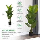 5' Artificial Monstera Plant in Pot Tree with 15 Leaves