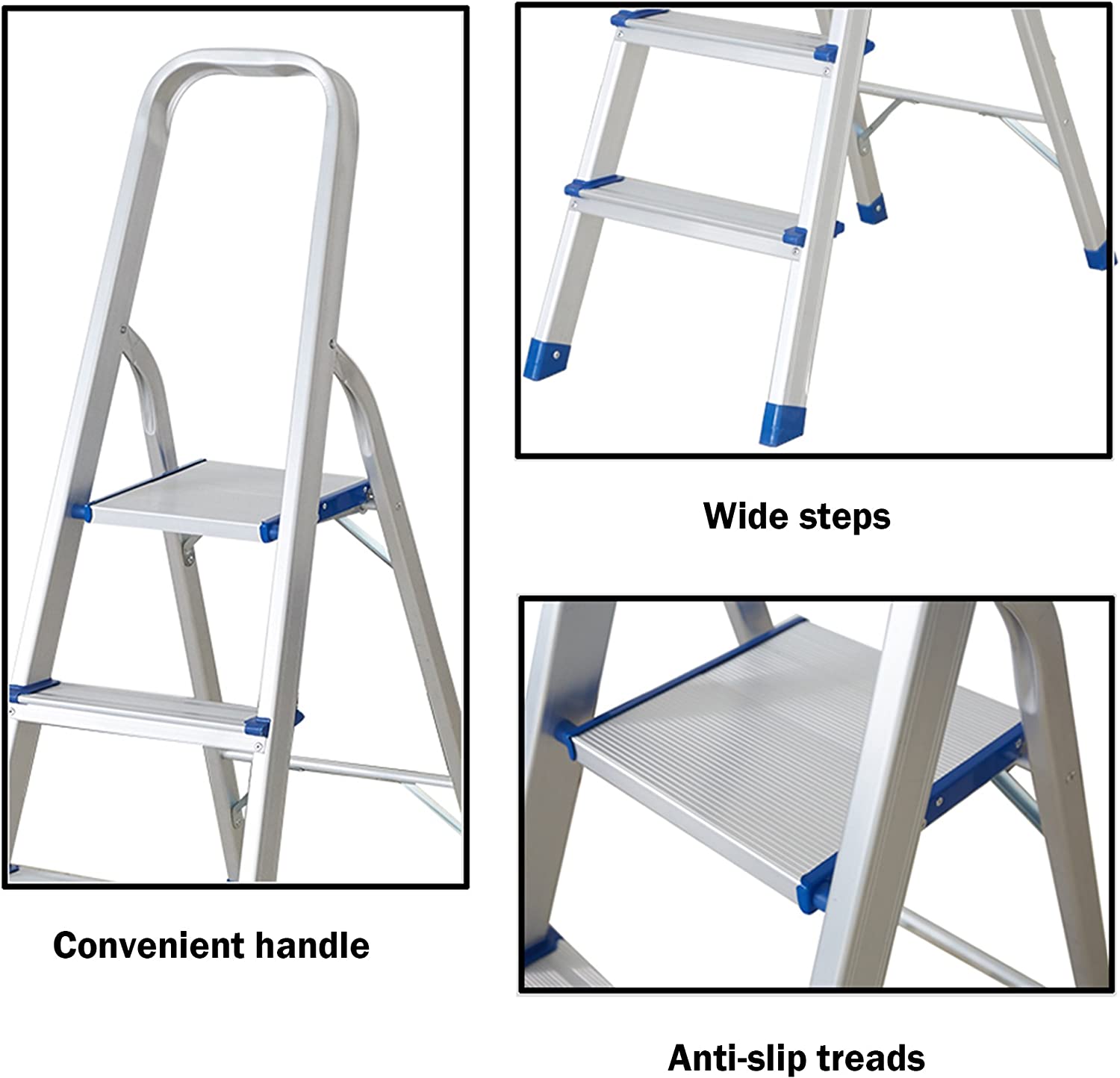 3 Step Non-Slip Aluminum Ladder Folding Platform Stool, 330 lbs Load Capacity