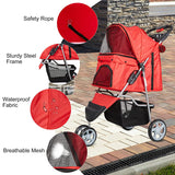 3 Wheels Pet Stroller for Dog Cat Small Animal Folding Walk Jogger Travel Carrier Cart, Red