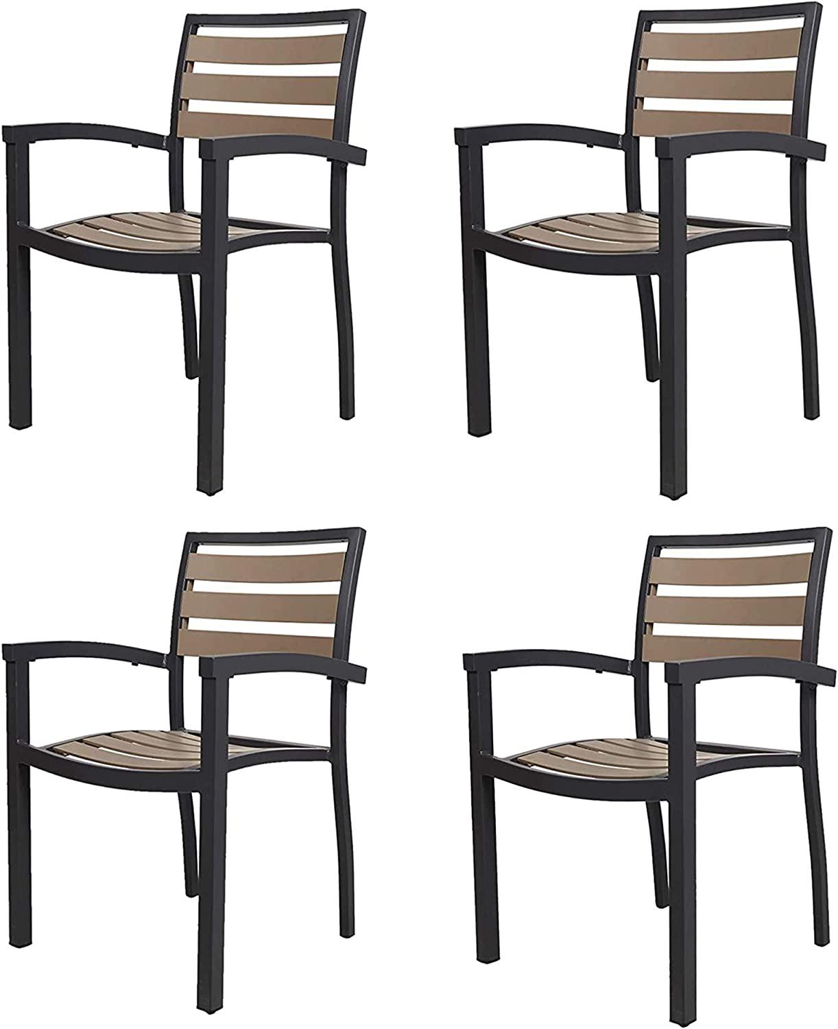 Set of 4 Patio Chairs Outdoor Dining Chair Stackable Armchair Aluminum Alloy Lightweight & Heavy Duty