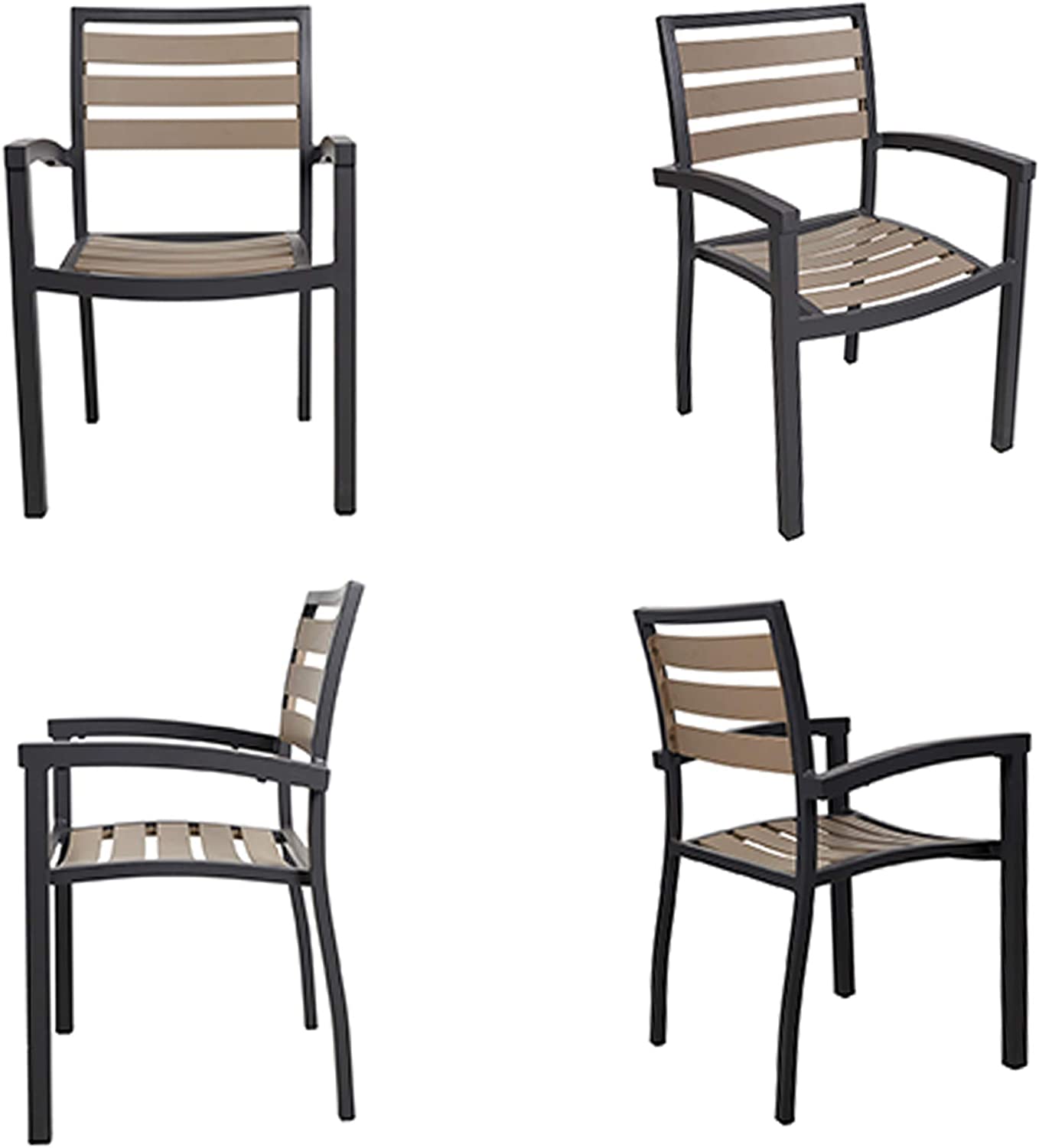 Set of 4 Patio Chairs Outdoor Dining Chair Stackable Armchair Aluminum Alloy Lightweight & Heavy Duty