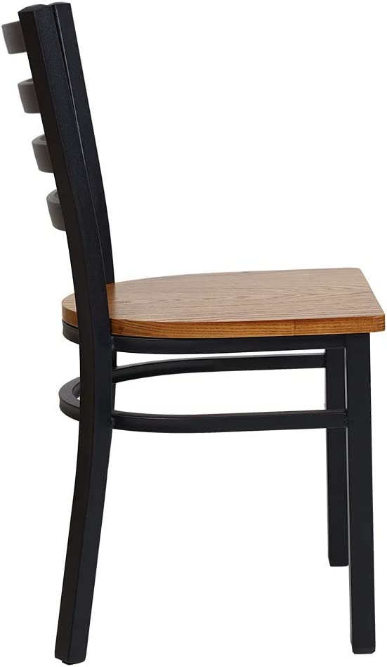 2 Pack Dining Room Kitchen Chair Ladder Back Metal Leg Stackable Fully Assembled Side Chairs with Wood Seat, Black