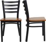 2 Pack Dining Room Kitchen Chair Ladder Back Metal Leg Stackable Fully Assembled Side Chairs with Wood Seat, Black