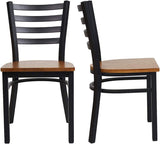 2 Pack Dining Room Kitchen Chair Ladder Back Metal Leg Stackable Fully Assembled Side Chairs with Wood Seat, Black