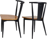 2 Pack Stackable Metal Dining Chairs with Solid Wooden Seat Weight Capacity 500lbs,Black