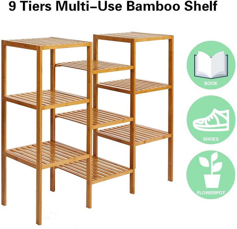 Bamboo Plant Stand 9-Tier Multifunctional Storage Rack Customizable Flower Display Shelf Bathroom Rack - Bosonshop