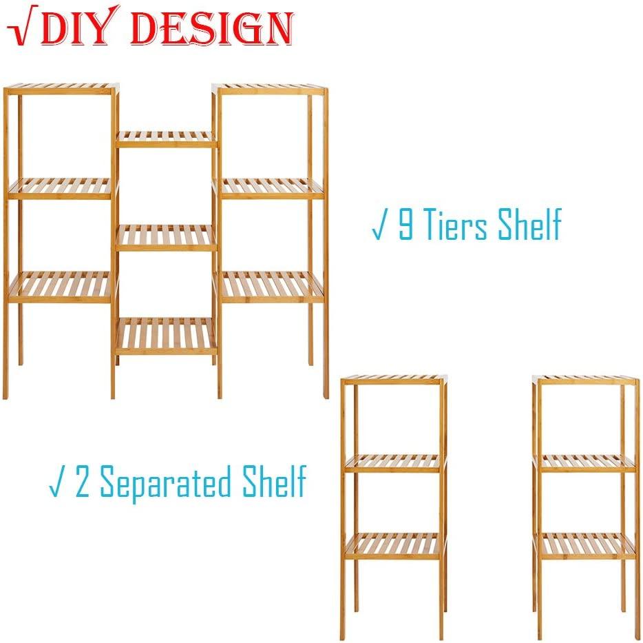 Bamboo Plant Stand 9-Tier Multifunctional Storage Rack Customizable Flower Display Shelf Bathroom Rack - Bosonshop