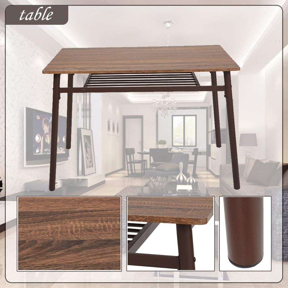 Kitchen Table and Chairs for 6 Dining Table Industrial Wooden Dinette Set w/ Storage Racks Bench, Brown - Bosonshop
