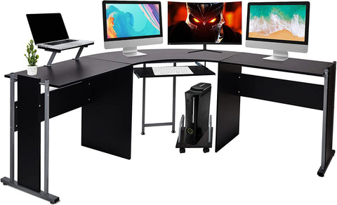 L-Shaped Computer Desk Modern Corner Table Wood Laptop Gaming Desk 71.2 x 22 x 30.3in
