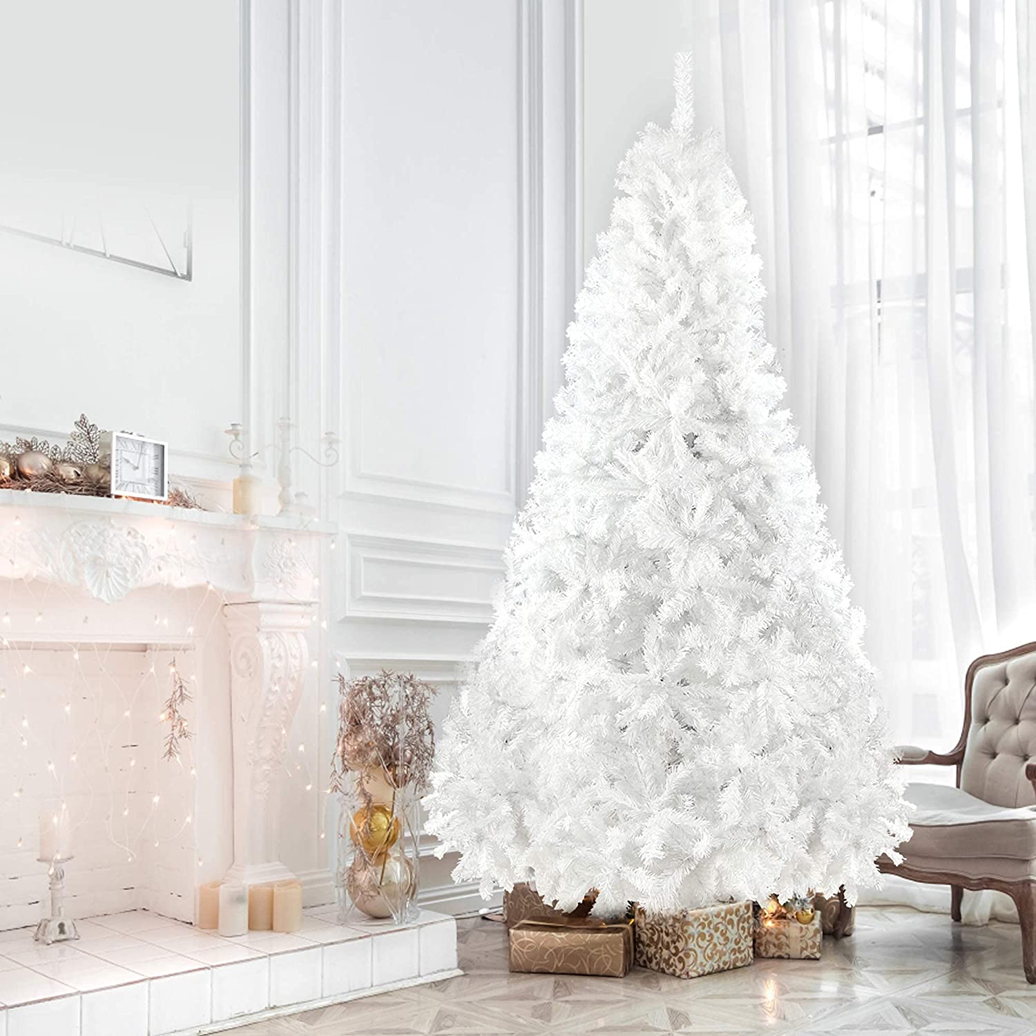 10' Premium Spruce Artificial Christmas Tree w/Metal Stand, White - Bosonshop