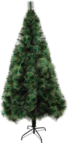 7' Classic Pine Needle Tree Encrypted Artificial Christmas Tree Natural Branch with Solid Metal Bracket, Coniferous with Golden Highlights
