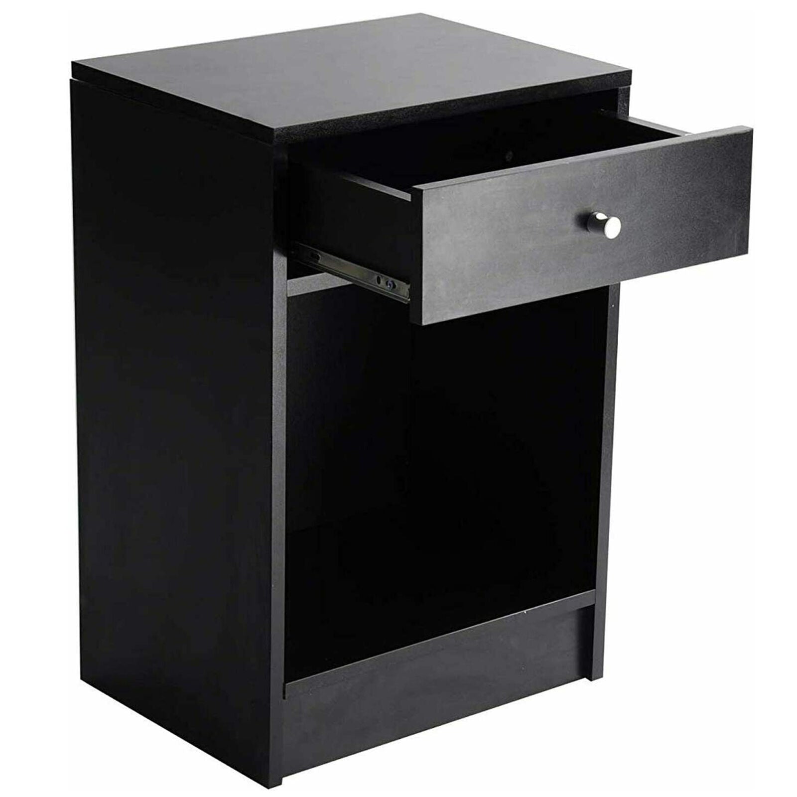 Modern Nightstand Bedside Table with Drawer and Cabinet Organizer for Storage Bedroom Living Room (Black)