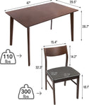 5 Piece Wooden Dining Room Table Set Mid Century Modern Wood Dinette Set Kitchen Table and 4 Chairs with Cushion, Walnut