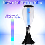 3L Draft Beer Tower Drink Beverage Dispenser Plastic w/ LED Lights & Ice Tube Keep Cold for Birthday Party Bar