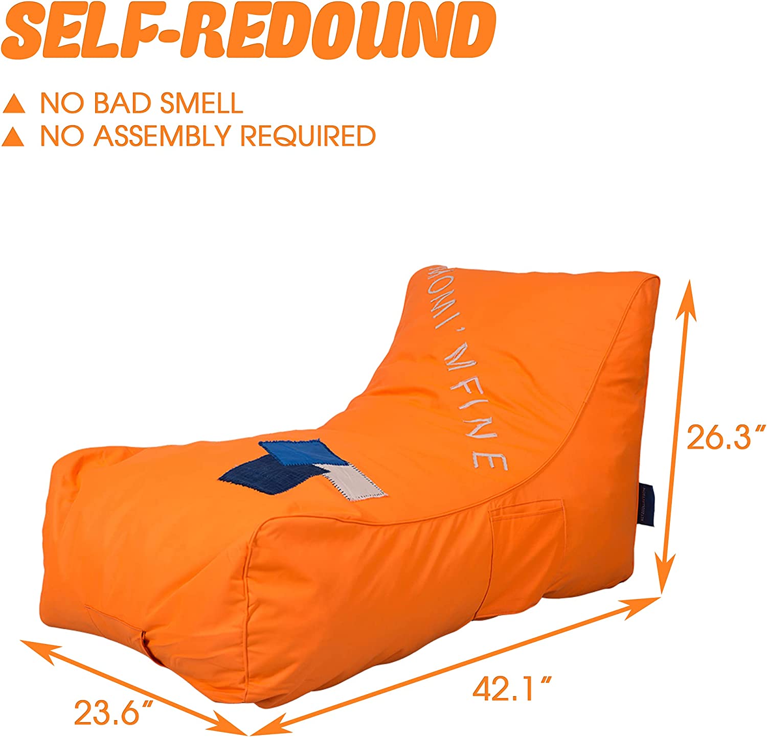 Nylon Foam Lazy Lounger Self Expanding Sponge Floor Chair Sleeper Sofa  w/ Dirt-Proof Oxford Fabric & Side Pocket, Orange