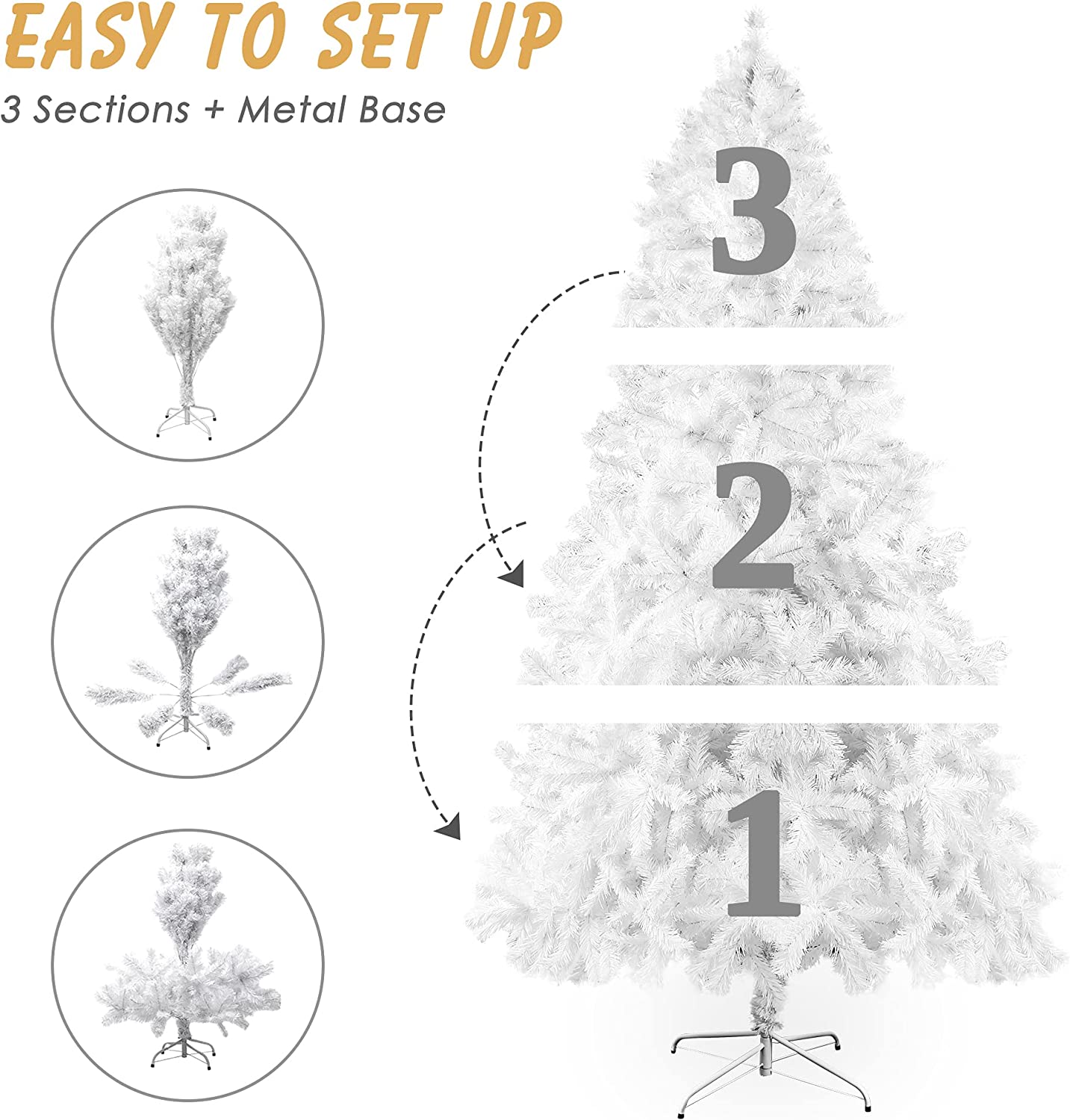 7' High Christmas Tree 1000 Tips Decorate Pine Tree with Metal Legs White & Decorations