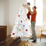 7Ft High Christmas Tree 1000 Tips Decorate Pine Tree with Metal Legs White & Decorations