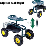 Garden Cart Wagon Scooter Rolling Yard Work Seat  with Tool Tray and 360 Swivel Seat