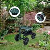 Rolling Garden Cart Wagon Scooter Lawn Yard Patio Work Seat with Tool Tray & 360 Swivel Work Seat