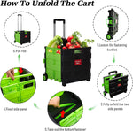 Folding Portable Rolling Utility Shopping Cart Crate with Telescopic Handle (Green, Large)