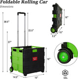 Folding Portable Rolling Utility Shopping Cart Crate with Telescopic Handle (Green, Large)