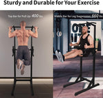 Adjustable Height 62.2" to 84.5" Strength Power Tower Dip Station Pull Up Bar Workout Equipment, Holds Up to 660LBS