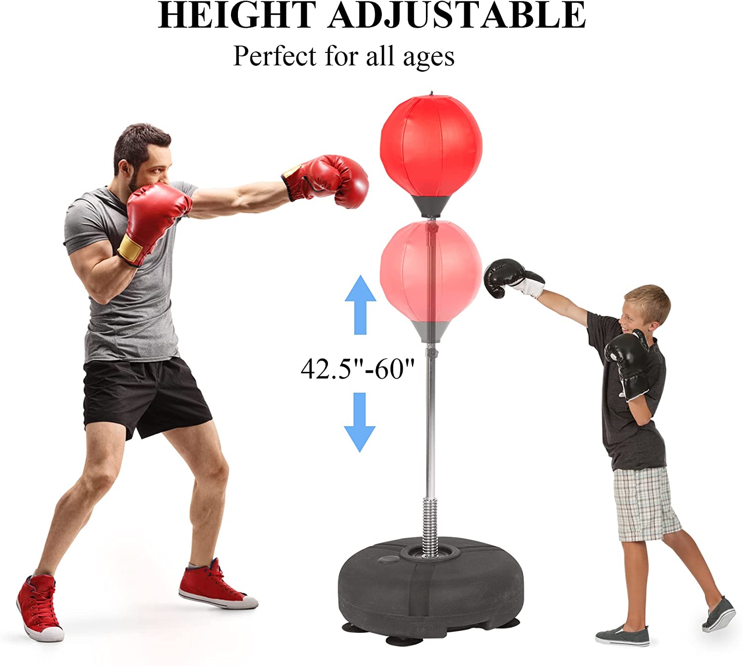 (Out of Stock) Freestanding Reflex Bag Height Adjustable Punching Bag Boxing Ball Set w/ Boxing Gloves