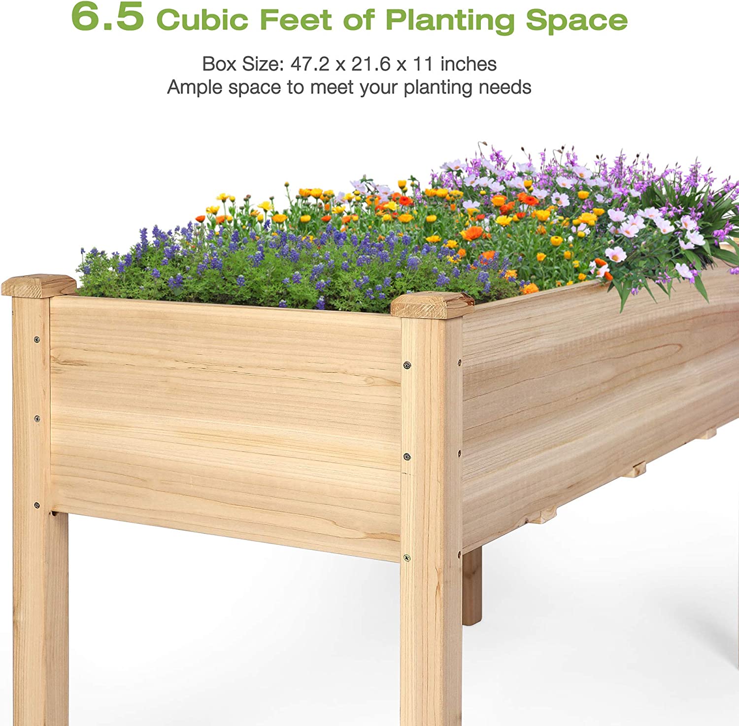 Wooden Raised Garden Bed 47.2" x 21.6" x 29.5" Elevated Wood Planter Box with Legs