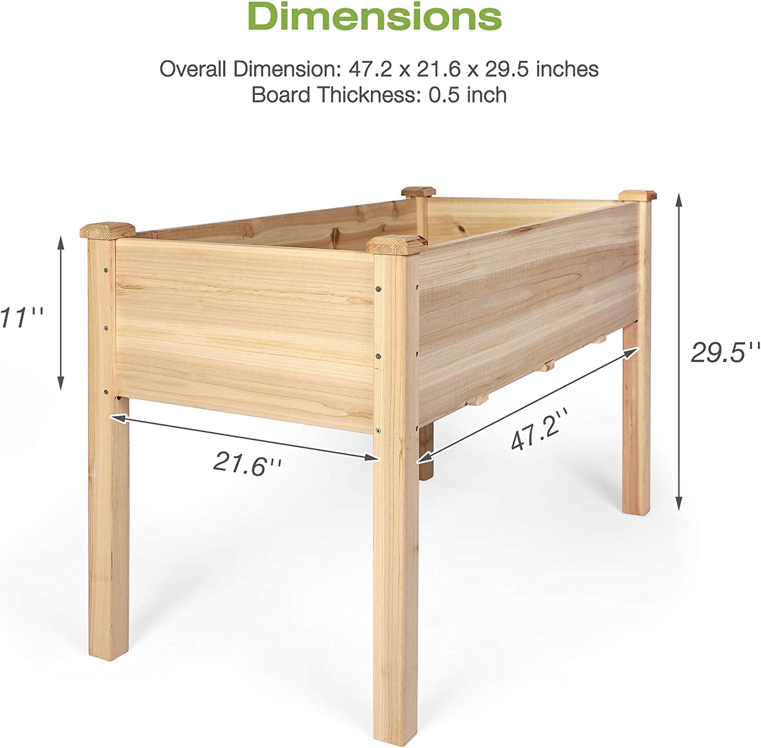 Wooden Raised Garden Bed 47.2 x 21.6 x 29.5 inches Elevated Wood Planter Box with Legs