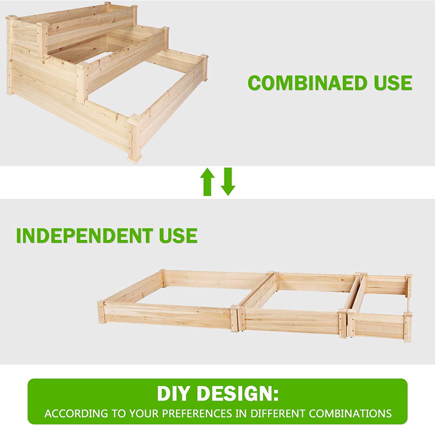 Wooden Raised Vegetable Garden Bed 3 Tier Elevated Planter Kit Outdoor Gardening