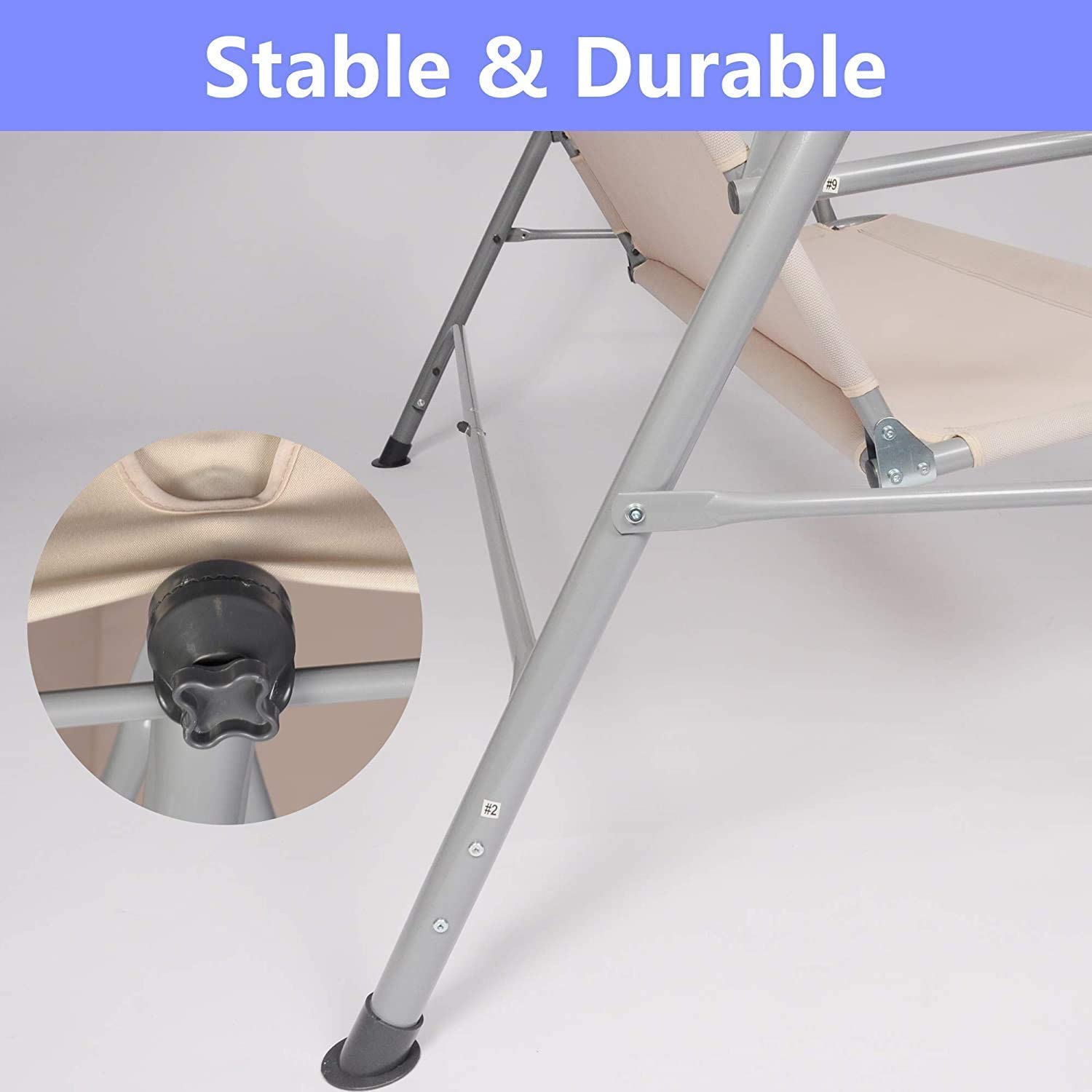3-Seat Outdoor Patio Swing Chair Adjustable Canopy & Anti-Slip Padded Feets, Beige